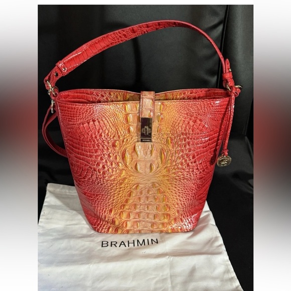 Brahmin Red and Orange Croc-Embossed Women's Bag - Picture 2 of 12